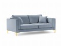 Sofa 3-osobowa Luis jasno niebieski aksamit na złotych nóżkach