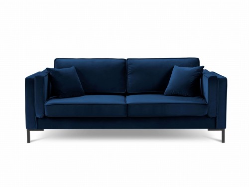Sofa 3-osobowa Luis ciemno niebieski aksamit na czarnych nóżkach