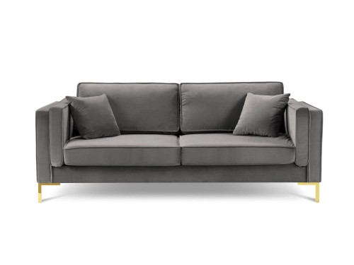 Sofa 4-osobowa Luis jasno szary aksamit na złotych nóżkach