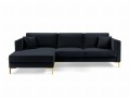 Sofa narożna Luis aksamit granatowy na złotych nóżkach
