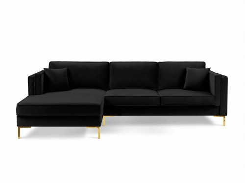 Sofa narożna Luis aksamit czarna na złotych nóżkach