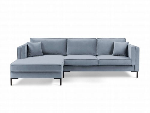 Sofa narożna Luis jasny niebieski aksamit na czarnych nóżkach