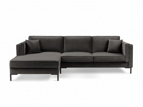 Sofa narożna Luis ciemno szary aksamit na czarnych nóżkach