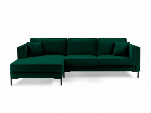 Sofa narożna Luis aksamit butelkowa zieleń na czarnych nóżkach