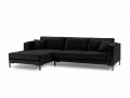 Sofa narożna Luis aksamit czarna na metalowych nóżkach