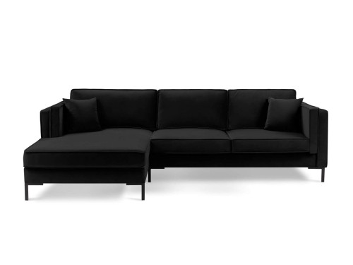 Sofa narożna Luis aksamit czarna na metalowych nóżkach