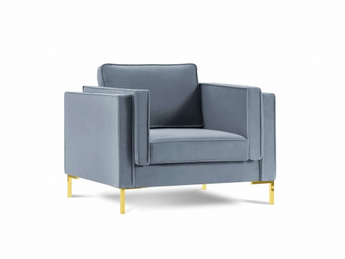 Fotel Luis jasny niebieski aksamit na złotych nóżkach