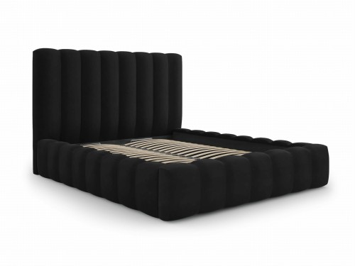 Czarne Łóżko Gina tapicerowane z aksamitu z pojemnikiem 