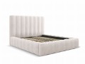 Beżowe Łóżko Gina tapicerowane tkaniną strukturalną z pojemnikiem 