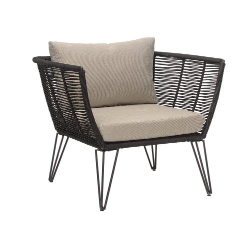 Elegancki fotel ogrodowy czarny beżowa poduszka Mundo