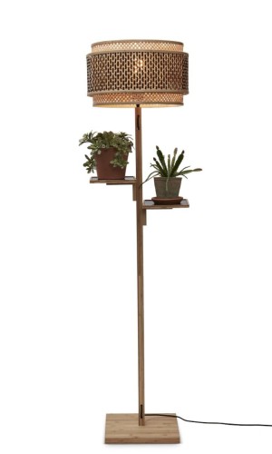 Lampa podłogowa z półkami czarna BHUTAN naturalna