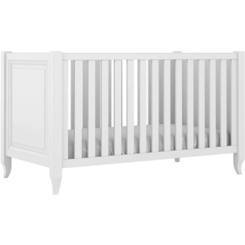 Białe łóżeczko Charlotte ze stylizowanymi nóżkami 