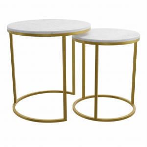 Zestaw marmurowych stolików kawowych Nest Gold Mat