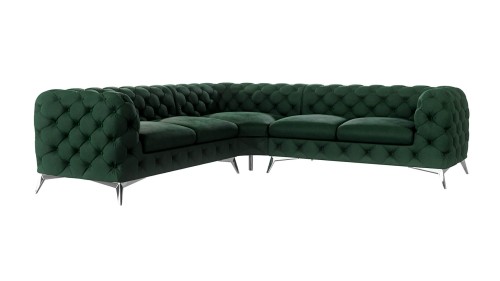 Pikowany narożnik Chesterfield Chloe Butelkowa zieleń 2x2
