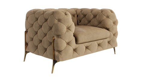 Pikowany fotel Chesterfield Chloe Bis ciepły beż na nóżkach Glamour