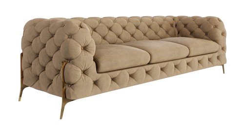 Pikowana sofa 3-osobowa Chesterfield Chloe Bis ciepły beż