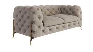 Pikowana sofa 2-osobowa Chesterfield Chloe Bis zimny beż