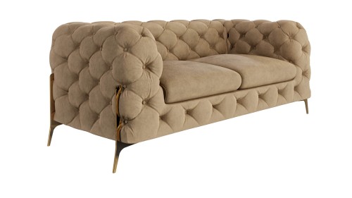 Pikowana sofa 2-osobowa Chesterfield Chloe Bis ciepły beż