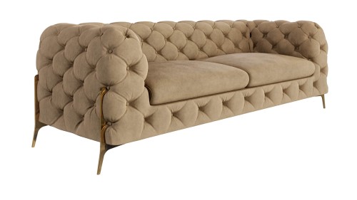 Obszerna pikowana sofa 2,5-osobowa Chesterfield Chloe Bis ciepły beż