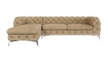Pikowany narożnik z szezlongiem Chesterfield Chloe ciepły beż