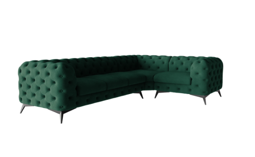 Pikowany narożnik Chesterfield Chloe butelkowa zieleń 3x1