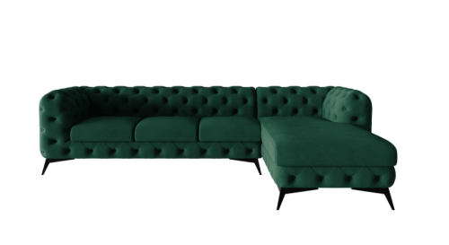 Pikowany narożnik Chesterfield Chloe z szezlongiem butelkowa zieleń 3