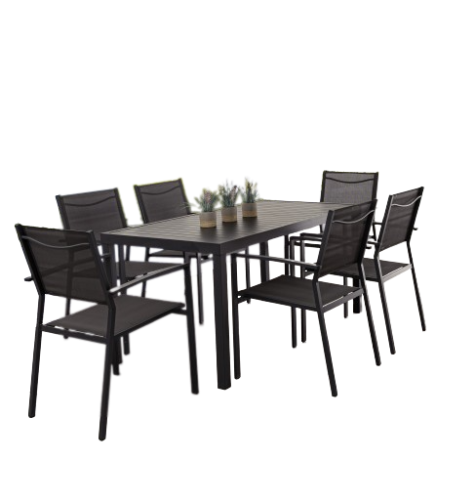 Zestaw jadalniany Hilde antracytowy aluminium 140 i 6 krzeseł
