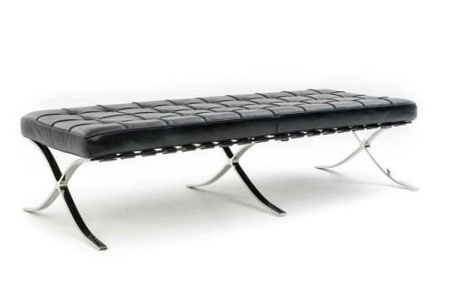 Ławka 176 cm czarna skóra naturalna pikowana Prestige