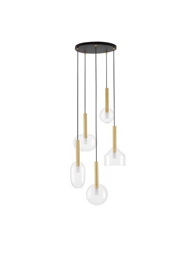 Złoto czarna lampa wisząca BAJOS DISC-5 z pięcioma kloszami