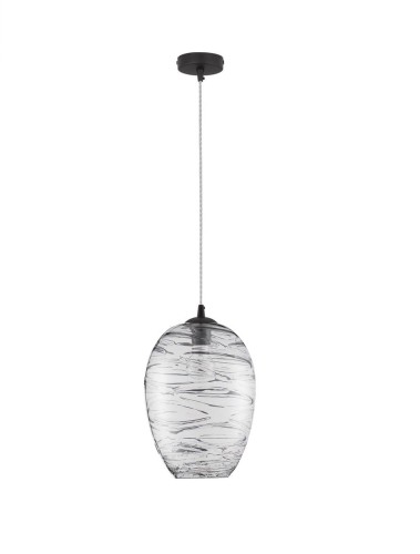 Owalna lampa wisząca BAMBU OVAL dymione szkło