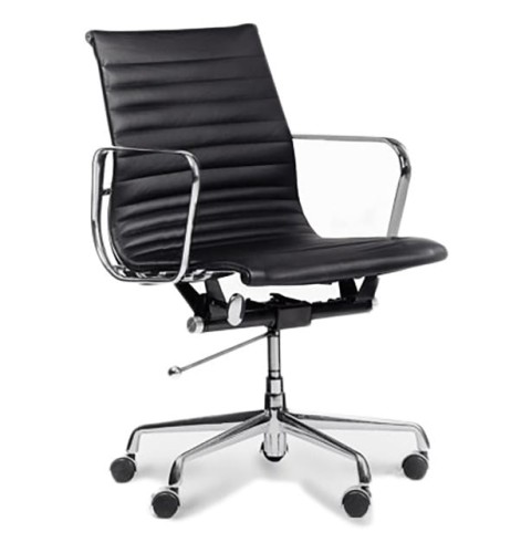 Czarny Fotel biurowy skóra naturalna 617
