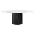 Stolik kawowy Burgos z drewnianą ryflowaną podstawą i marmurowym blatem