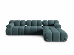 Aksamitna narożna sofa modułowa 3-osobowa Bellis szaroniebieska 