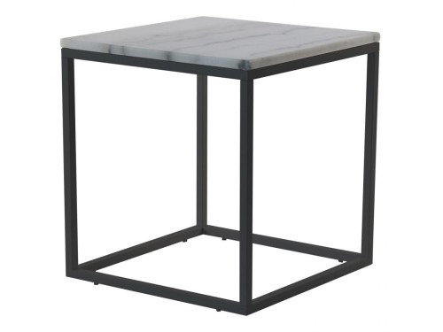 Kwadratowy Stolik kawowy Accent 50x50 biały marmur czarna podstawa