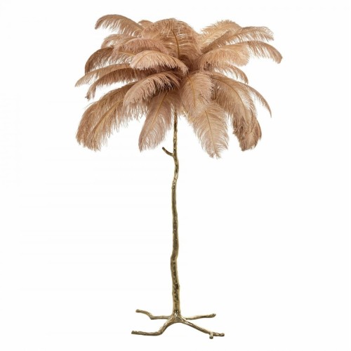 Lampa podłogowa TIFFANY 175 beżowa mosiądz / naturalne pióra