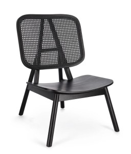 Czarny wypoczynkowy fotel Yves z oparciem z plecionki