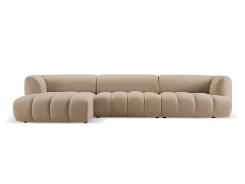 Obszerna nowoczesna sofa narożna Harry piaskowa L/P velvet