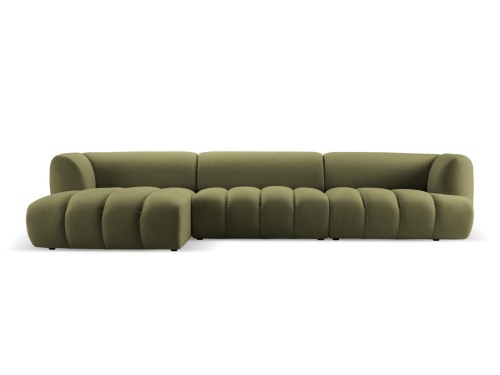 Obszerna nowoczesna sofa narożna Harry oliwkowa L/P velvet