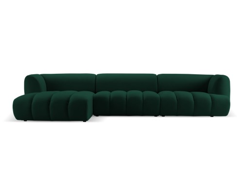 Obszerna nowoczesna sofa narożna Harry butelkowa zieleń L/P velvet