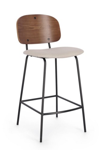 Hoker tapicerowany z drewnianym oparciem Sienna beż