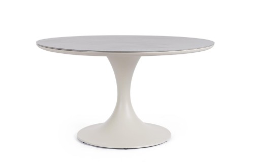 Ogrodowy stół jadalniany okrągły na jednej nodze Arnold piaskowy ø158