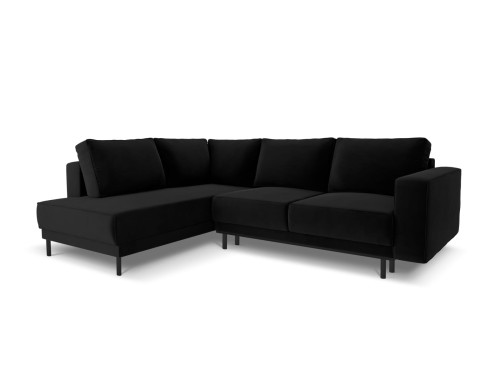 Sofa narożna Caro z funkcją spania velvet czarna P/L