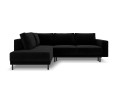 Sofa narożna Caro z funkcją spania velvet czarna P/L