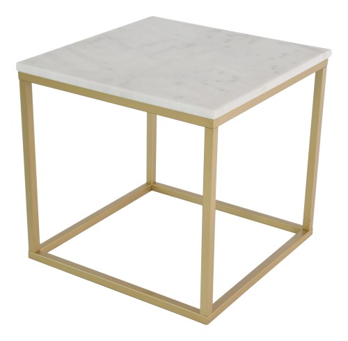 Kwadratowy Stolik kawowy Accent 50x50 biały marmur złoty mat