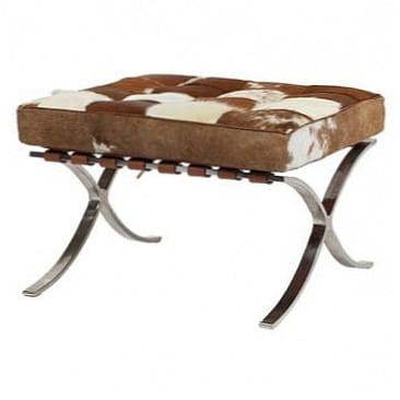 Podnóżek skóra naturalna z włosiem pony brązowy pikowany Prestige