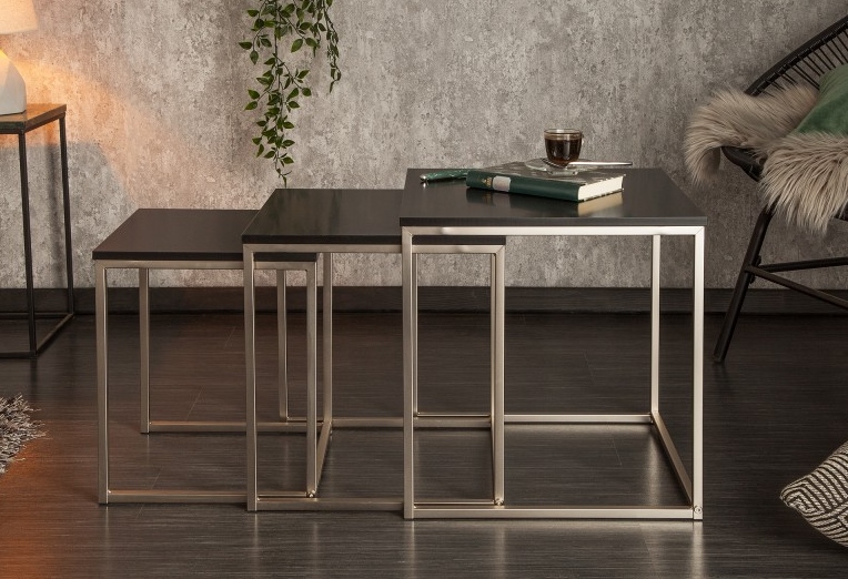 Zestaw trzech stolików kawowych czarnych New Elements