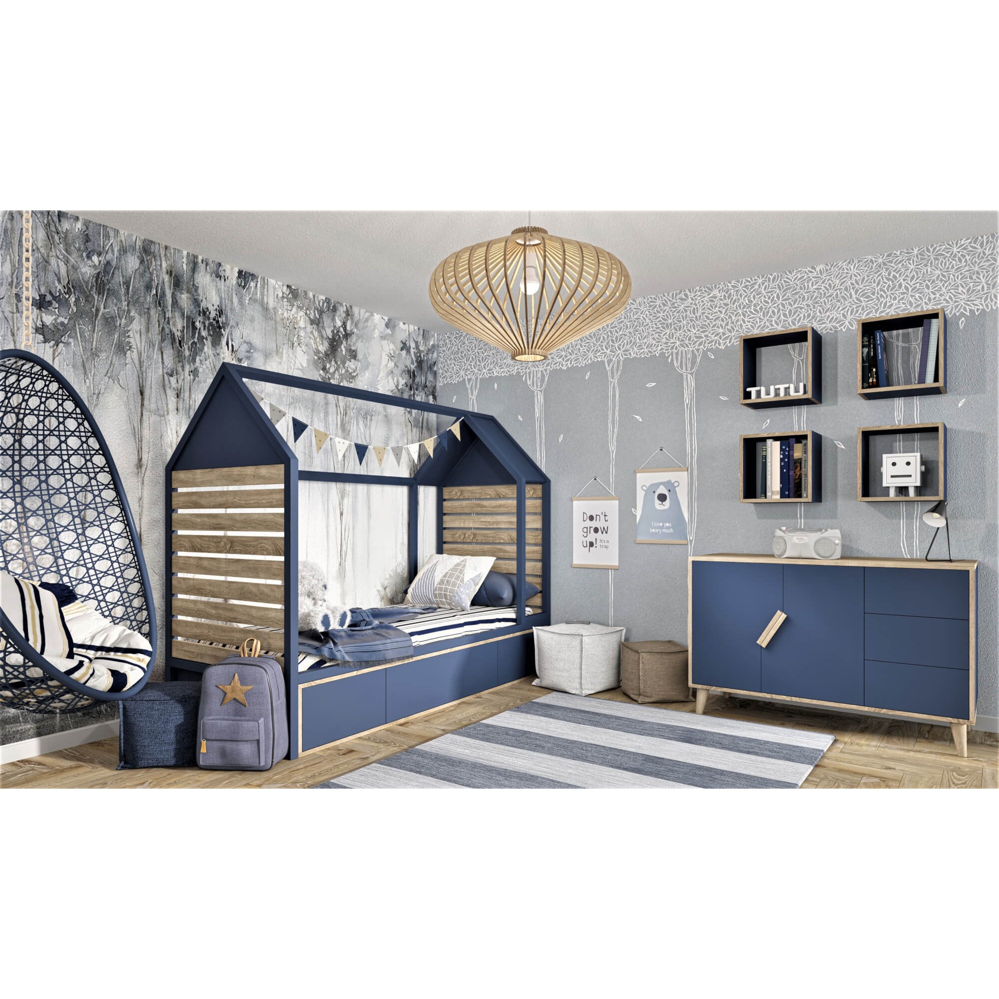 Niebieska skandynawska komoda dziecięca