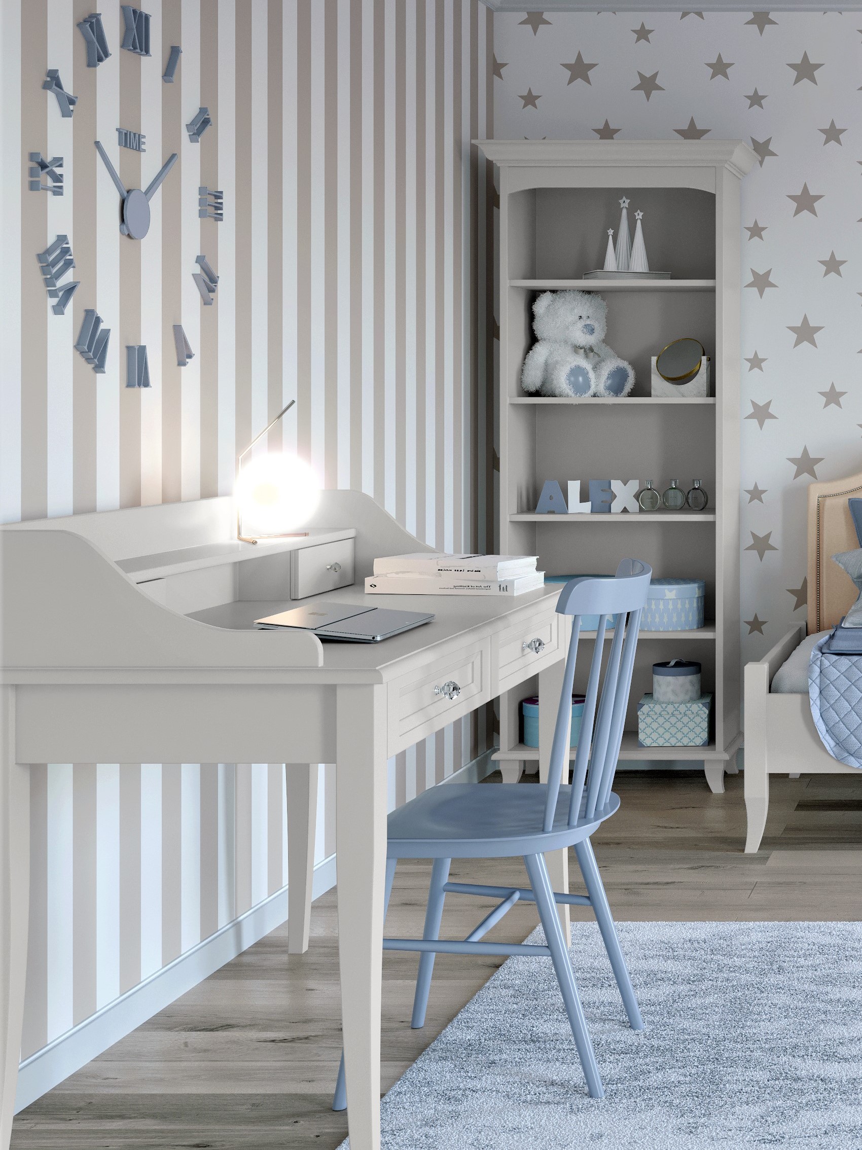 Eleganckie łóżko piętrowe dla dzieci błękitne