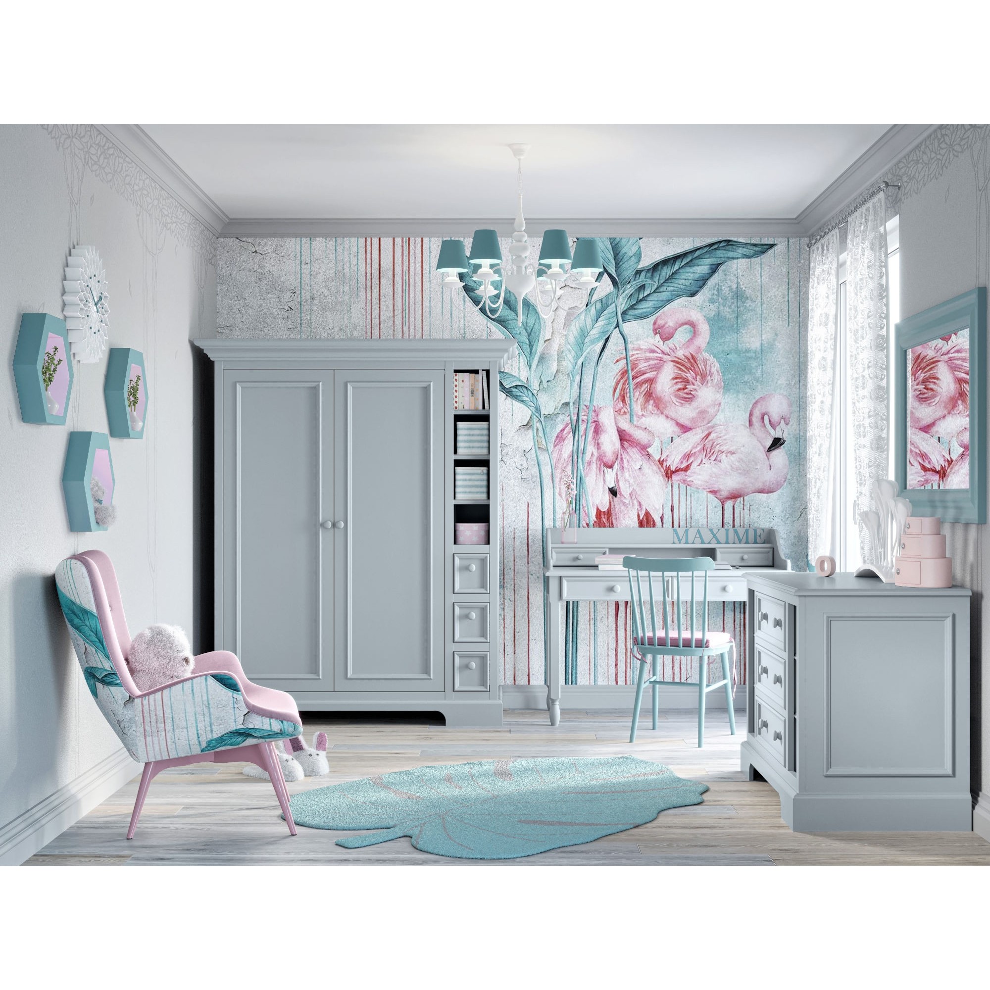 Eleganckie łóżeczko dziecięce z ozdobnymi nóżkami szare