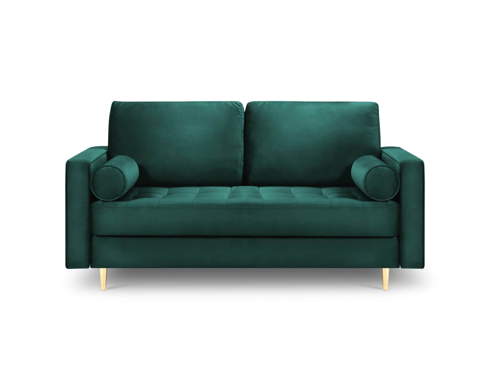Sofa dwuosobowa Santo aksamit morski na złotych nóżkach - Design Town